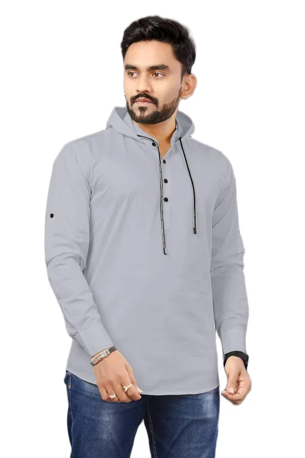 Rebelify_Men�s_Cotton_Blend_Regular_Fit_Mandarin_Collar_Casual_Kurta_Shirt_with_Hooded_Design,_Full_Sleeves_Grey