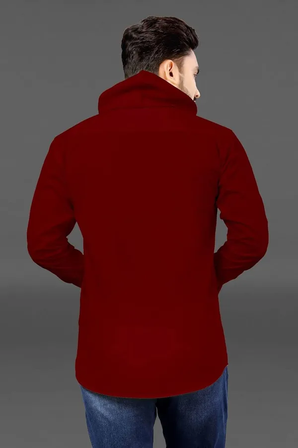 Rebelify_Men�s_Cotton_Blend_Regular_Fit_Mandarin_Collar_Casual_Kurta_Shirt_with_Hooded_Design,_Full_Sleeves_Maroon