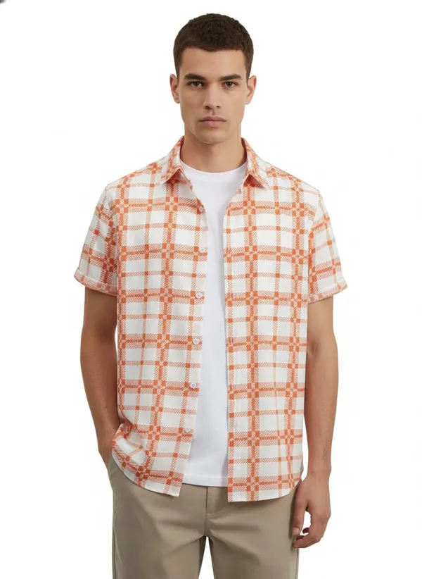 Rebelify_Men�s_Lycra_Blend_Printed_Half_Sleeve_Regular_Fit_Shirt,_Casual_Wear_Shirt_with_Stylish_Spread_Collar_Orange