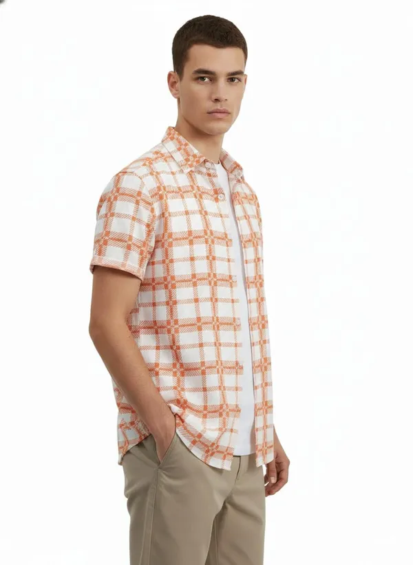 Rebelify_Men�s_Lycra_Blend_Printed_Half_Sleeve_Regular_Fit_Shirt,_Casual_Wear_Shirt_with_Stylish_Spread_Collar_Orange