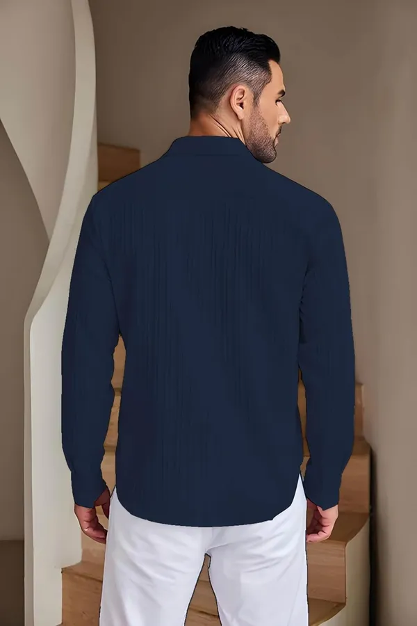Rebelify_Men�s_Cotton_Blend_Regular_Fit_Self_Design_Casual_Shirt,_Spread_Collar_Full_Sleeve_Shirt_for_Men_Stylish_Blue