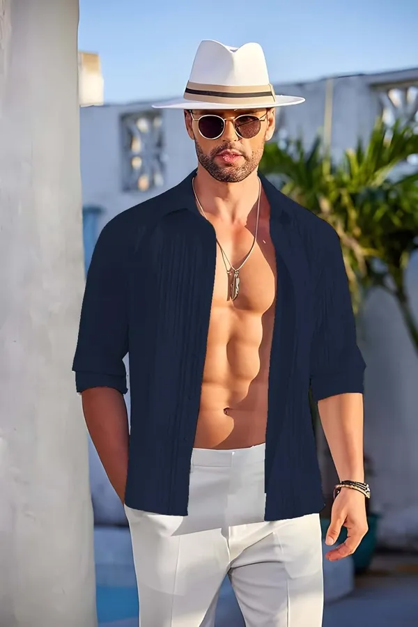 Rebelify_Men�s_Cotton_Blend_Regular_Fit_Self_Design_Casual_Shirt,_Spread_Collar_Full_Sleeve_Shirt_for_Men_Stylish_Blue