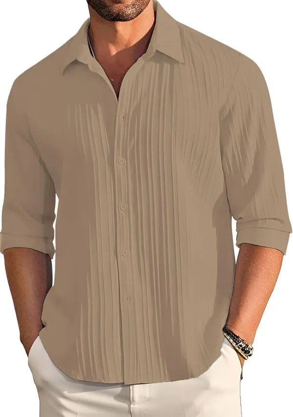 Rebelify_Men�s_Cotton_Blend_Regular_Fit_Self_Design_Casual_Shirt,_Spread_Collar_Full_Sleeve_Shirt_for_Men_Stylish_Beige