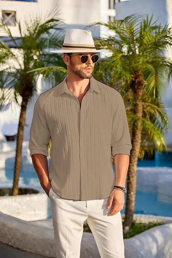 Rebelify_Men�s_Cotton_Blend_Regular_Fit_Self_Design_Casual_Shirt,_Spread_Collar_Full_Sleeve_Shirt_for_Men_Stylish_Beige