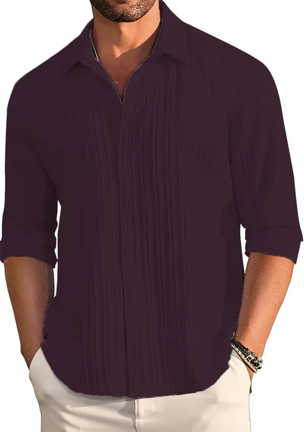 Rebelify_Men�s_Cotton_Blend_Regular_Fit_Self_Design_Casual_Shirt,_Spread_Collar_Full_Sleeve_Shirt_for_Men_Stylish_Purple