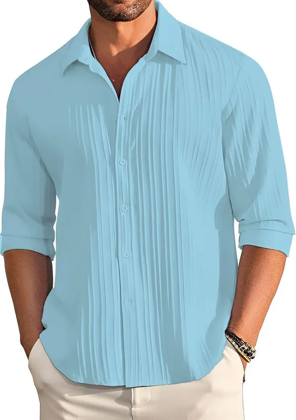 Rebelify_Men�s_Cotton_Blend_Regular_Fit_Self_Design_Casual_Shirt,_Spread_Collar_Full_Sleeve_Shirt_for_Men_Stylish_Light_Blue
