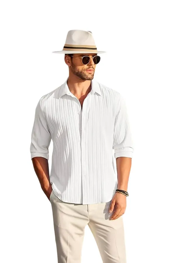 Rebelify_Men�s_Cotton_Blend_Regular_Fit_Self_Design_Casual_Shirt,_Spread_Collar_Full_Sleeve_Shirt_for_Men_Stylish_White