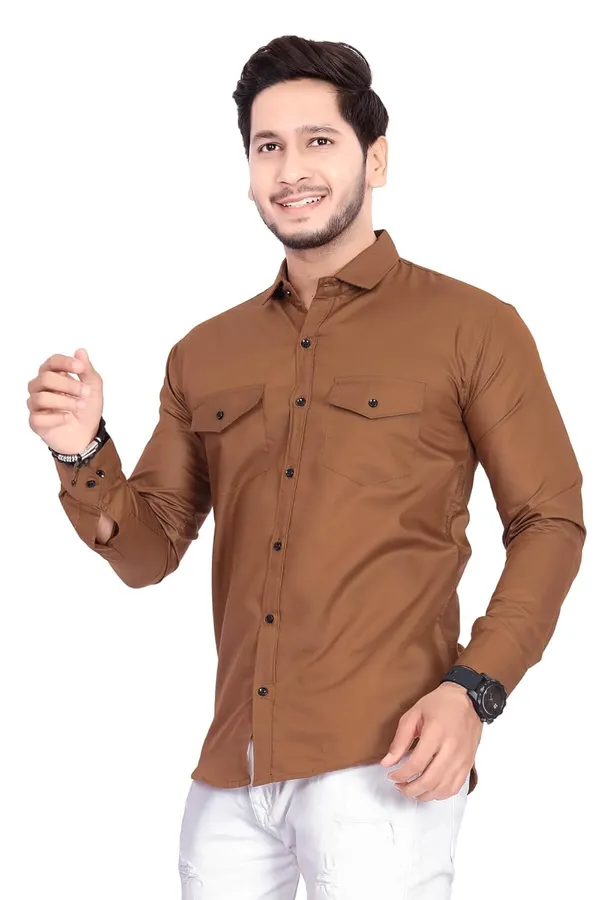 Rebelify_Men's_Cotton_Shirt_with_Pockets_Full_Sleeves_Spread_Collar_Solid_Pattern_Botton_Down_Closure_Regular_Fit_and_Standard_Length_Brown