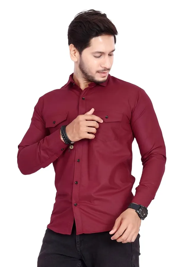 Rebelify_Men's_Cotton_Shirt_with_Pockets_Full_Sleeves_Spread_Collar_Solid_Pattern_Botton_Down_Closure_Regular_Fit_and_Standard_Length_Maroon