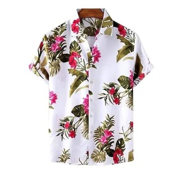 Rebelify_Men's_Lycra_Bland_Shirt_with_Half_Sleeves_Button_Down_Closure_Round_Collar_Neck_Printed_Pattern_Relaxed_Fit_and_Standard_Length_Red,_Maroon