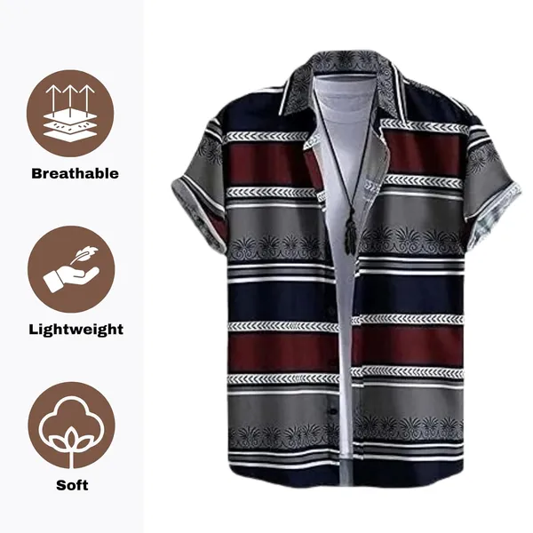 Rebelify_Men's_Lycra_Bland_Shirt_with_Half_Sleeves_Button_Down_Closure_Round_Collar_Neck_Printed_Pattern_Relaxed_Fit_and_Standard_Length_Red,_Maroon