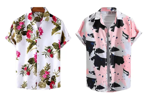 Rebelify_Men's_Lycra_Bland_Shirt_with_Half_Sleeves_Button_Down_Closure_Round_Collar_Neck_Printed_Pattern_Relaxed_Fit_and_Standard_Length_Red,_Pink