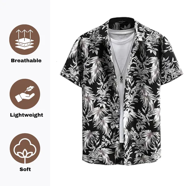 Rebelify_Men's_Lycra_Bland_Shirt_with_Half_Sleeves_Button_Down_Closure_Round_Collar_Neck_Printed_Pattern_Relaxed_Fit_and_Standard_Length_Red,_Black