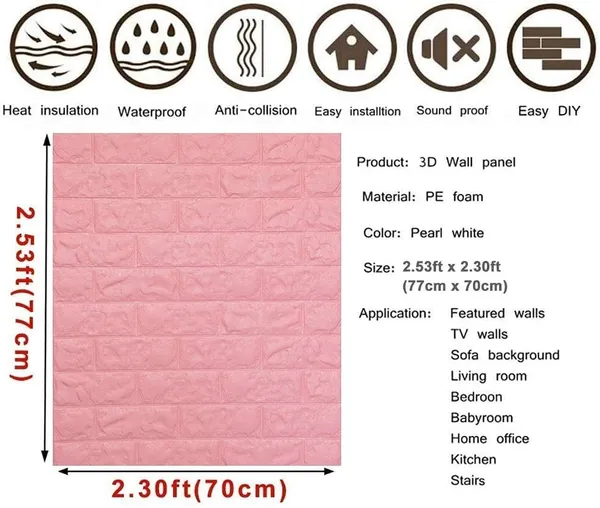 _3D_Design_Wallpaper_For_Walls,_Self_Adhesive_Pe_Foam_Brick_Design_Stickers/Diy_For_Wall_For_Living_Room_Decor_Home,_Hotel,_Bedroom_Cafe_(70_X_77Cm,_Appx._5.8Sq_Feet)_(Pink_Brick,_5)