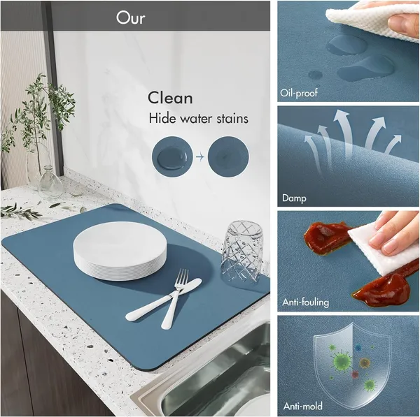 New_Dish_Drying_Mat_For_Kitchen_Water_Absorbent_Mat_Drying_Mat_For_Kitchen_Utensils_Large_Dry_Mat_For_Kitchen_Utensils_Drying_Mat_Water_Absorbent_Mats_For_Kitchen_Items_(Blue_30_X_40_Cm)