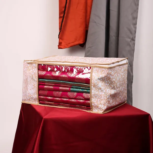 Pack_Of_2_Saree_Cover_Non_Woven_Fabric_Clothes_Organiser_For_Wardrobe_With_Transparent_Window_&_Zip_Clothes_Storage_Bag_For_Lehenga,_Suit,_Dress_Saree_Packing_Covers_For_Clothes_(Pack_Of_2,_Beige)