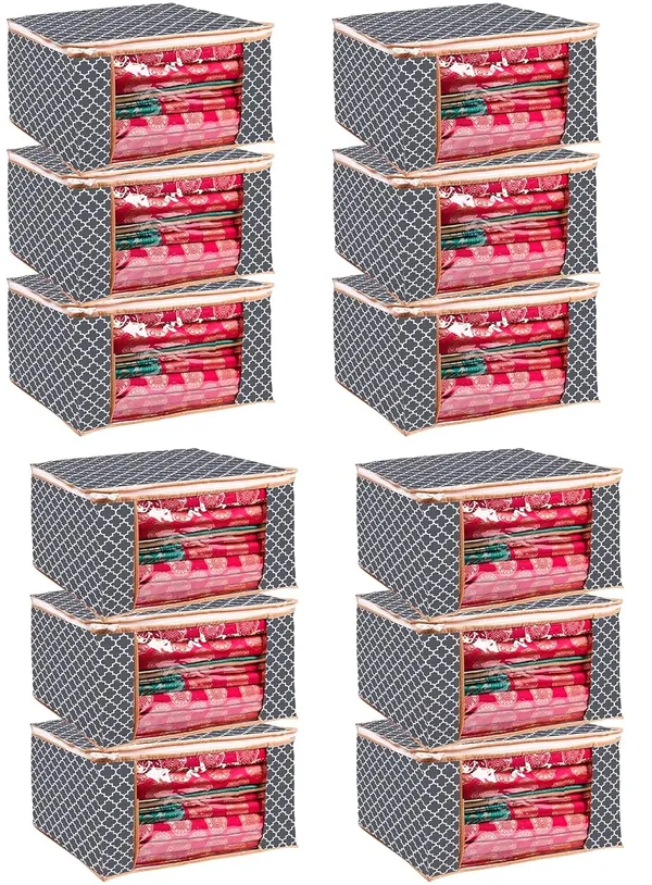 Pack_Of_12_Saree_Cover_Non_Woven_Fabric_Clothes_Organiser_For_Wardrobe_With_Transparent_Window_&_Zip_Clothes_Storage_Bag_For_Lehenga,_Suit,_Dress_Saree_Packing_Covers_For_Clothes_(Pack_Of_12,_Grey)