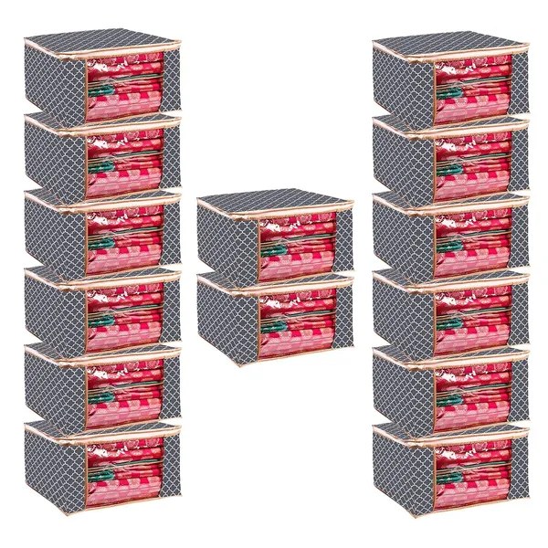 Pack_Of_14_Saree_Cover_Non_Woven_Fabric_Clothes_Organiser_For_Wardrobe_With_Transparent_Window_&_Zip_Clothes_Storage_Bag_For_Lehenga,_Suit,_Dress_Saree_Packing_Covers_For_Clothes_(Pack_Of_14,_Grey)