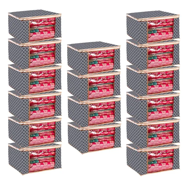 Pack_Of_16_Saree_Cover_Non_Woven_Fabric_Clothes_Organiser_For_Wardrobe_With_Transparent_Window_&_Zip_Clothes_Storage_Bag_For_Lehenga,_Suit,_Dress_Saree_Packing_Covers_For_Clothes_(Pack_Of_16,_Grey)