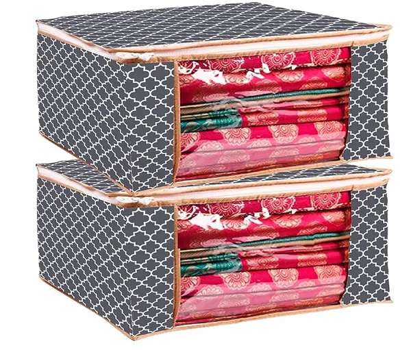 Pack_Of_2_Saree_Cover_Non_Woven_Fabric_Clothes_Organiser_For_Wardrobe_With_Transparent_Window_&_Zip_Clothes_Storage_Bag_For_Lehenga,_Suit,_Dress_Saree_Packing_Covers_For_Clothes_(Pack_Of_2,_Grey)