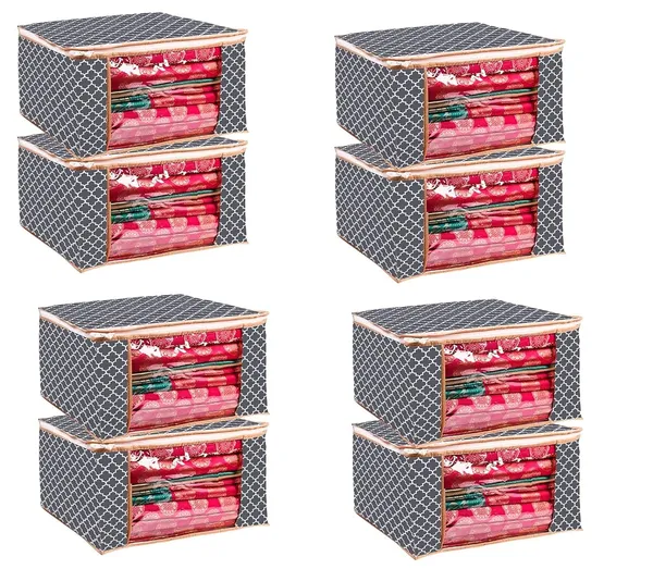Pack_Of_8_Saree_Cover_Non_Woven_Fabric_Clothes_Organiser_For_Wardrobe_With_Transparent_Window_&_Zip_Clothes_Storage_Bag_For_Lehenga,_Suit,_Dress_Saree_Packing_Covers_For_Clothes_(Pack_Of_8,_Grey)