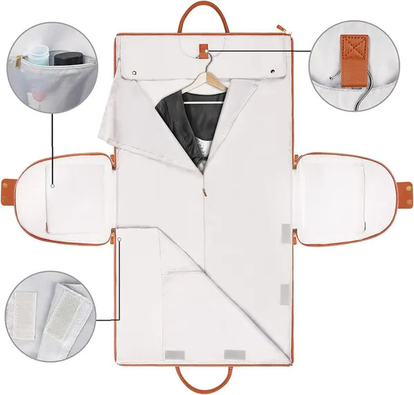 _Leather_Garment_Bags_For_Travel,_Convertible_Carry_On_Garment_Bag_Large_Duffle_Bags_For_Women,_2_In_1_Hanging_Suitcase_Suit_Water_Resistant_Duffel_Travel_Bags_With_Shoe_Pouch_(Beige),_25.4_Cm