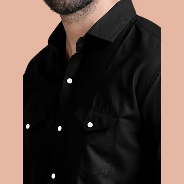Rebelify_Men's_Black_Cotton_Blend_Long_Sleeve_Collared_Neck_Relaxed_Fit_Button_Down_Double_Pocket_XL_Size_Flap_Cargo_Shirt._(Two_Pocket_Black_Shirt_(XL))