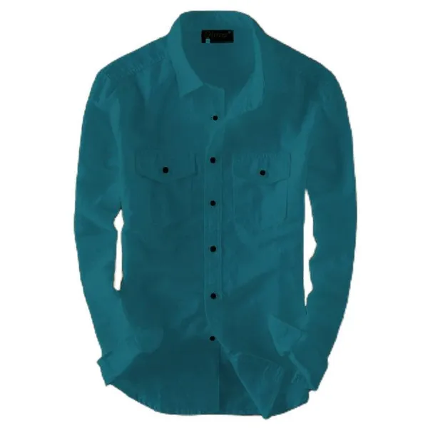 Rebelify_Men's_Firozi_Cotton_Blend_Long_Sleeve_Collared_Neck_Relaxed_Fit_Button_Down_Double_Pocket_XL_Size_Flap_Cargo_Shirt._(Two_Pocket_Dark_Firozi_Shirt_(XL))