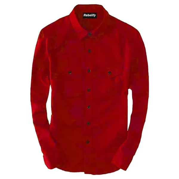 Rebelify_Men's_Red_Cotton_Blend_Long_Sleeve_Collared_Neck_Relaxed_Fit_Button_Down_Double_Pocket_XL_Size_Flap_Cargo_Shirt._(Two_Pocket_Red_Shirt_(XL))