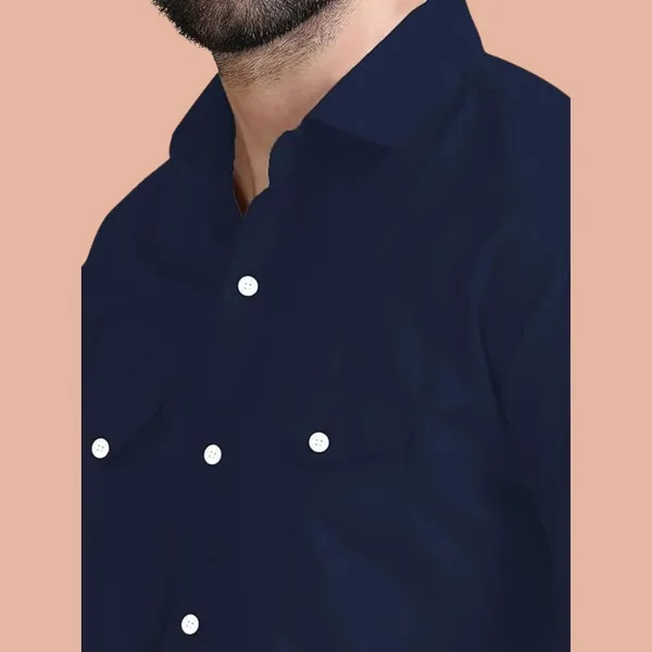 Rebelify_Men's_Blue_Cotton_Blend_Long_Sleeve_Collared_Neck_Relaxed_Fit_Button_Down_Double_Pocket_XL_Size_Flap_Cargo_Shirt._(Two_Pocket_Sky_Blue_Shirt_(XL))