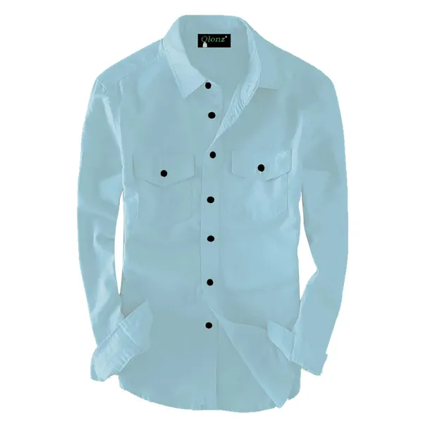 Men's_Dual_Pocket_Button-Down_Shirt_-_Casual_&_Stylish,_Sky_Blue_Color
