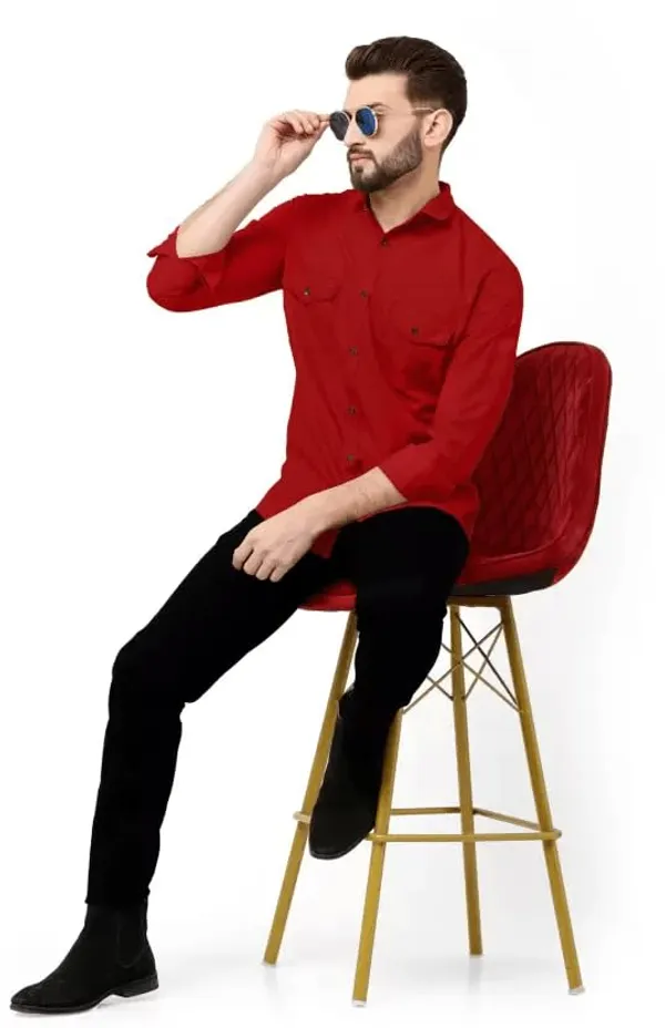 Men_Double_Pocket_Button-Down_Shirt_Classic_Fit,_Casual_Elegance,_Durable_Fabric_Red