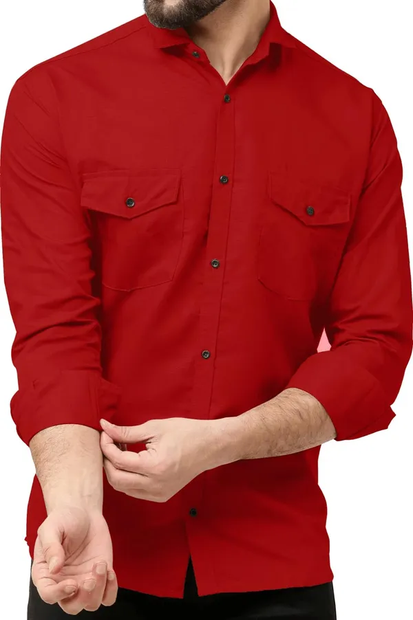 Men_Double_Pocket_Button-Down_Shirt_Classic_Fit,_Casual_Elegance,_Durable_Fabric_Red