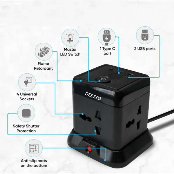 Extension_Board_With_Usb_C_Port_With_Universal_Sockets_And_Usb_20W_Fast_Charging_Ports_With_Surge_Protector_Adapter_Safety_Shutter-Multi_Plug_Socket_(4_Socket_+_2_Usb_+_1_Type_C_Black)