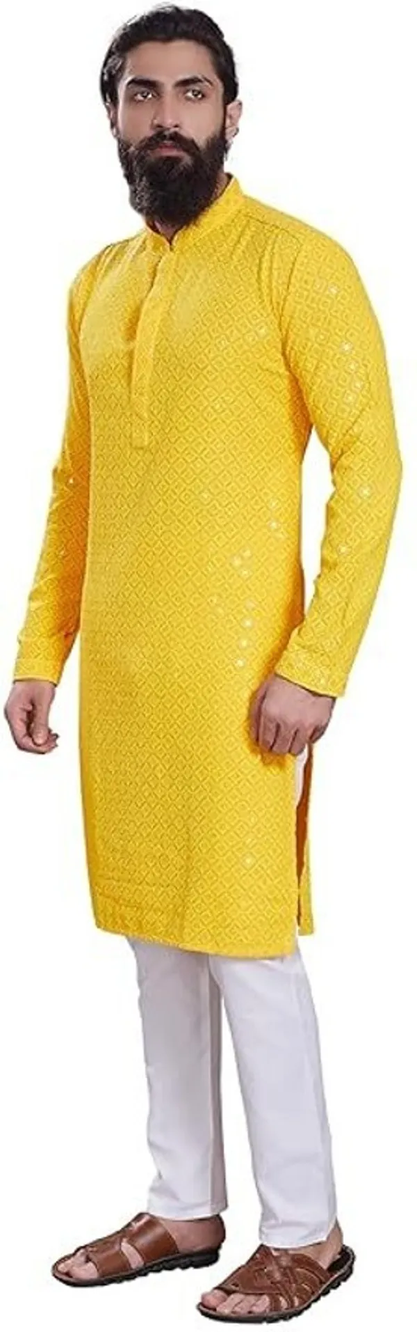 Yellow_Knee-Length_Designer_Kurta_for_Men