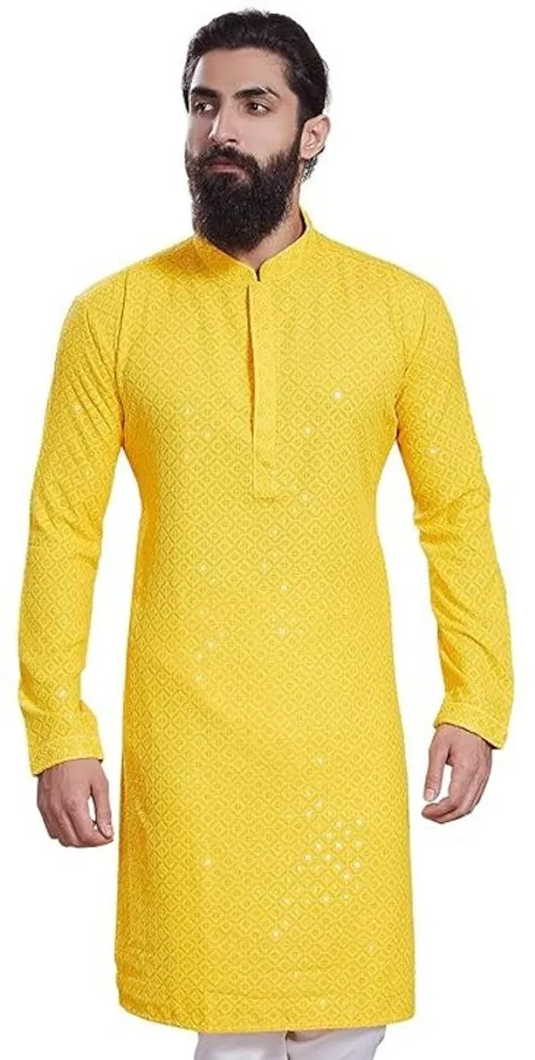 Yellow_Knee-Length_Designer_Kurta_for_Men