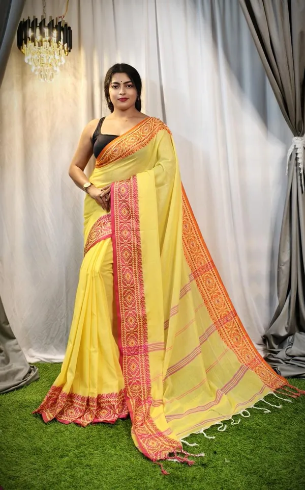 Yellow_Handwoven_Bengal_Cotton_Saree_For_Women_|_Premium_Quality_Lightweight_Sarees_For_All_Ocassion