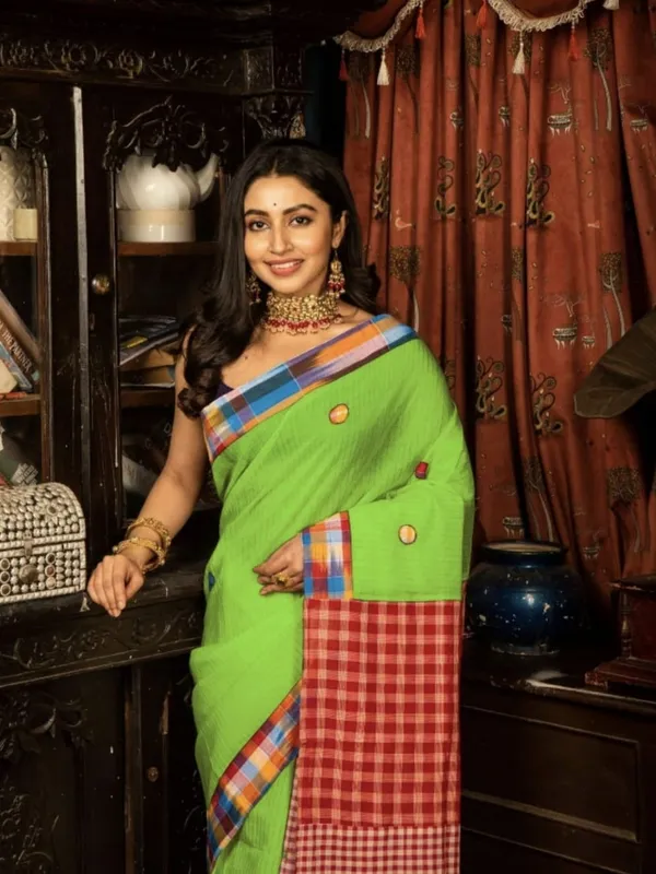 Green_Pure_Cotton_Gamcha_Design_Saree_For_Women_|_Premium_Quality_Lightweight_Sarees_For_All_Ocassion