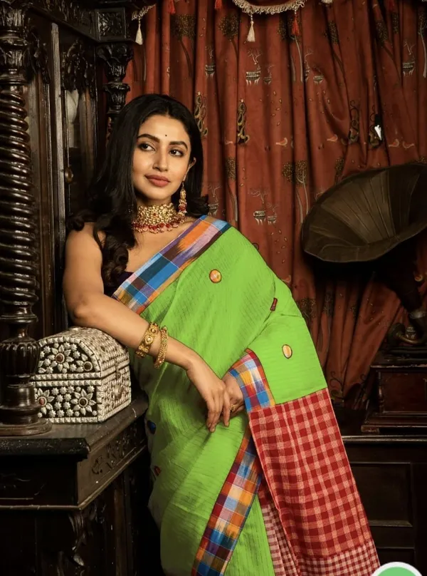 Green_Pure_Cotton_Gamcha_Design_Saree_For_Women_|_Premium_Quality_Lightweight_Sarees_For_All_Ocassion