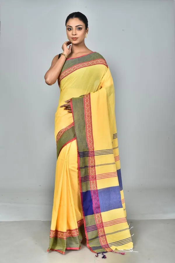 Yellow_Handwoven_Bengal_Cotton_Saree_For_Women_|_Premium_Quality_Lightweight_Sarees_For_All_Ocassion
