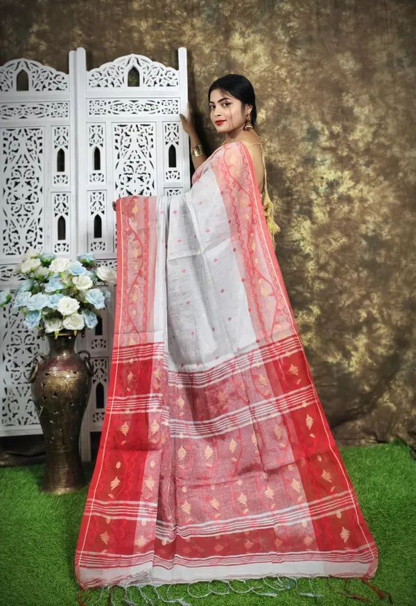 White_&_Red_Premium_Handloom_Tissue_Saree_For_Women