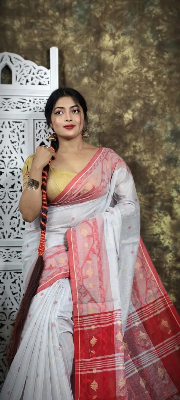 White_&_Red_Premium_Handloom_Tissue_Saree_For_Women