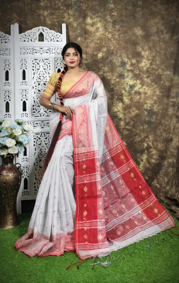 White_&_Red_Premium_Handloom_Tissue_Saree_For_Women