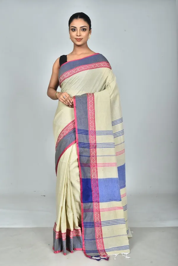 Cream_Handwoven_Bengal_Cotton_Saree_For_Women_|_Premium_Quality_Lightweight_Sarees_For_All_Ocassion