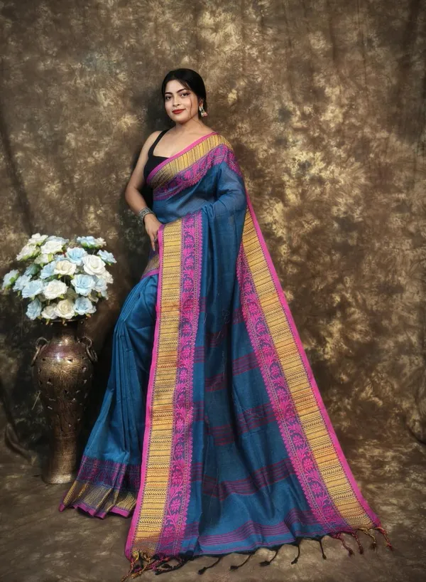 Blue_Handwoven_Bengal_Cotton_Saree_For_Women_|_Premium_Quality_Lightweight_Sarees_For_All_Ocassion