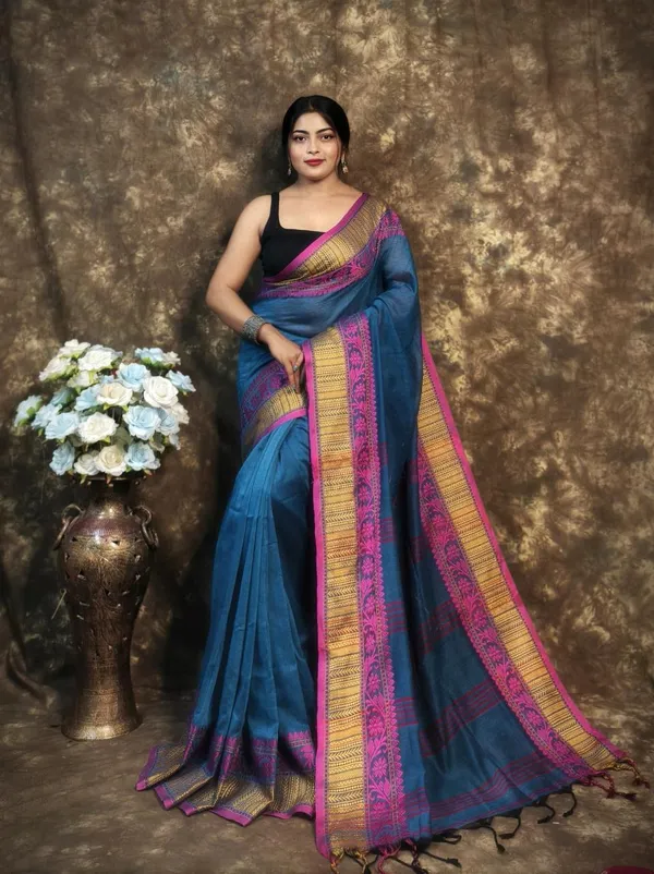 Blue_Handwoven_Bengal_Cotton_Saree_For_Women_|_Premium_Quality_Lightweight_Sarees_For_All_Ocassion