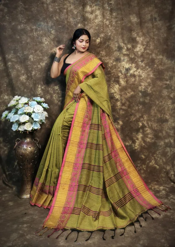 Green_Premium_Handwoven_Bengal_Cotton_Saree_For_Women