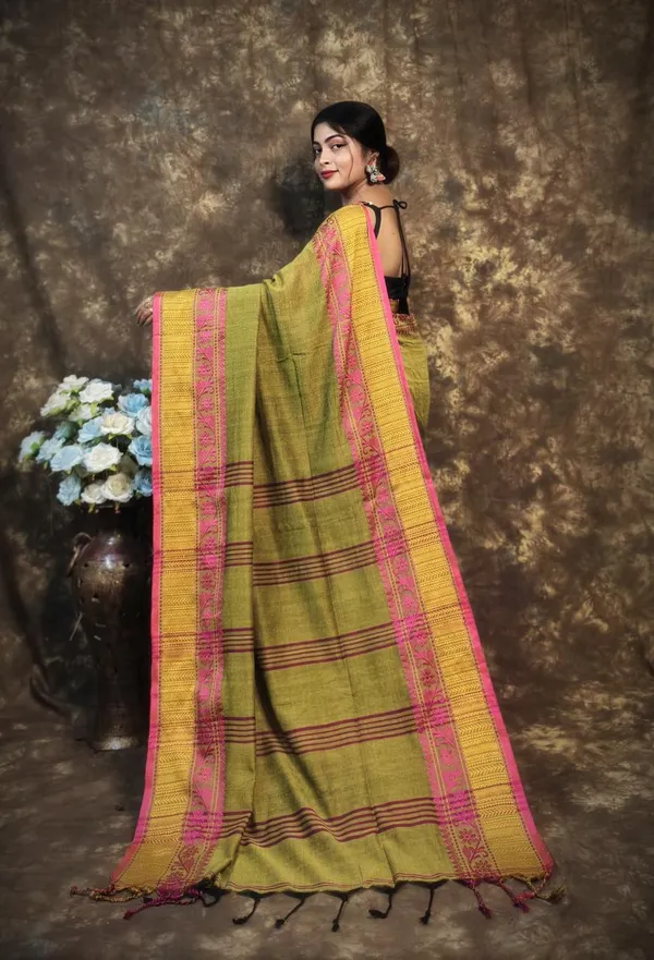 Green_Premium_Handwoven_Bengal_Cotton_Saree_For_Women