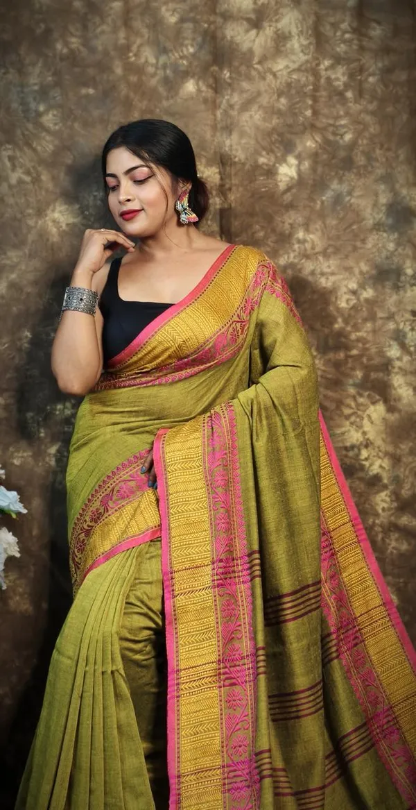 Green_Premium_Handwoven_Bengal_Cotton_Saree_For_Women