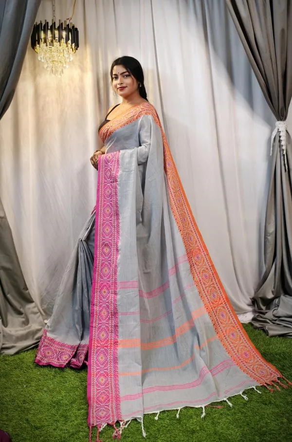 Grey_Handwoven_Bengal_Cotton_Saree_For_Women_|_Premium_Quality_Lightweight_Sarees_For_All_Ocassion